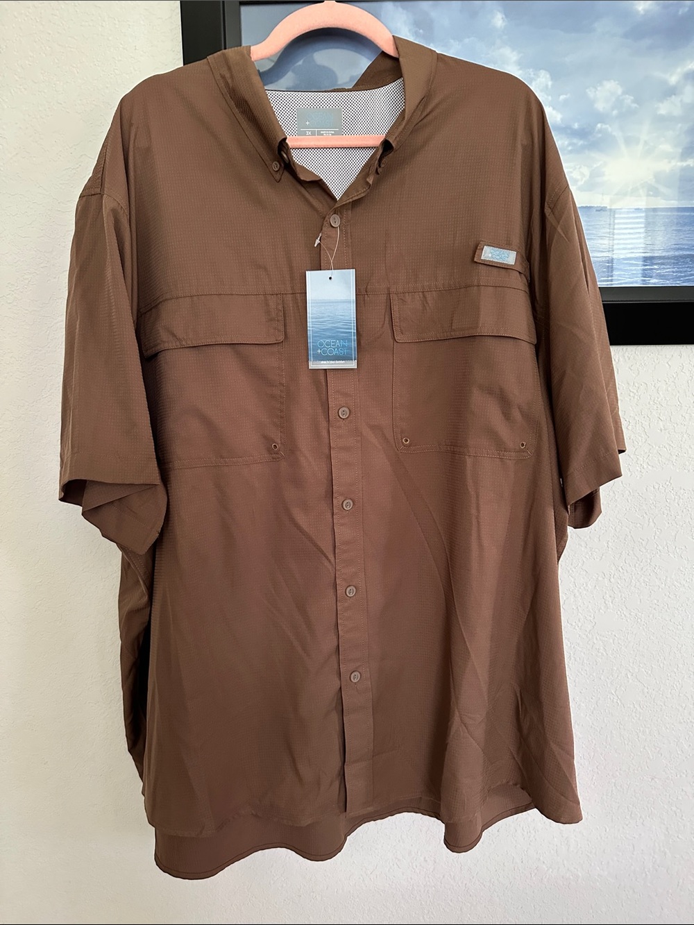 Ocean+Coast Short Sleeve Performance Button-Down Shirt Size 3X